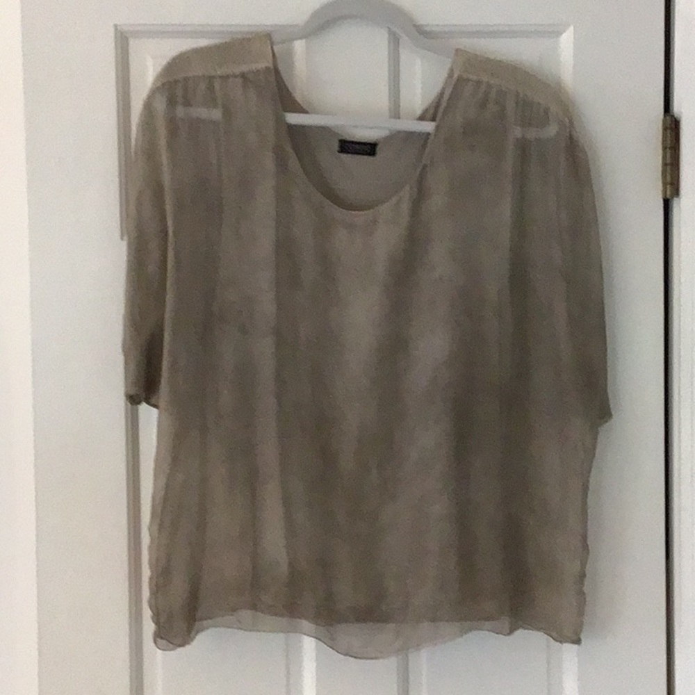 Sheer Taupe Short Sleeve Blouse - Lightweight Women's Top